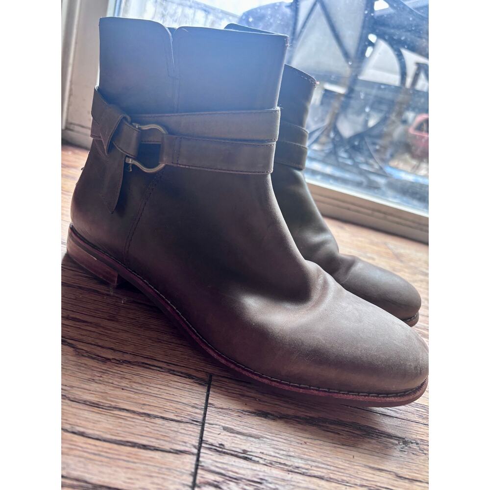 Sperry Brown Leather Ankle Boots with Buckle Strap | Low Heel | Size 9